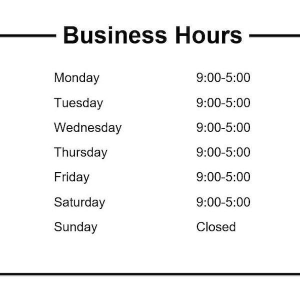 Business Hours sign/Hours of Operation sign - Customize and Printable Template (Microsoft Word DOC Digital Download)