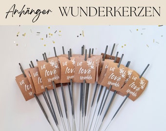 Hochzeitsdeko Wunderkerzen Anhänger | Vintage Hochzeit | Kraftpapier-Optik | Wunderkerzenhalter Sparkler | Schilder Let love sparkle