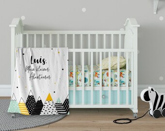 Fluffy cuddly blanket, customizable with name or text, in the Wild Child colorful design