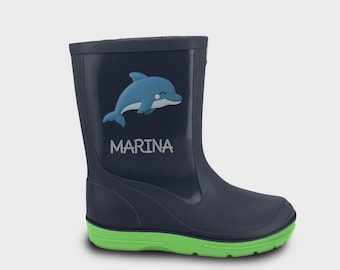 Personalized rubber boots with a sleepy dolphin