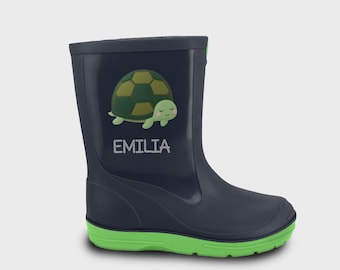 Personalized rubber boots with a sleeping turtle