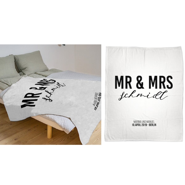 Kuscheldecke "Mr & Mrs" | Geschenk zum Valentinstag | Hochzeitsgeschenk mit Namen | personalisiertes Hochzeitsgeschenk