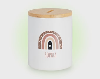 Rainbow Heart Design Money Box - Personalizable