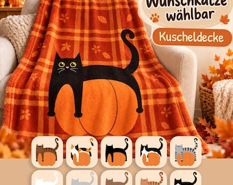 Autumn Pumpkin Cat | Plush Blanket with Motif | Autumn Throw | Gift for Cat Lovers - Personalized with Your Cat