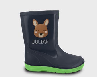 Personalized rubber boots with a sleeping kangaroo