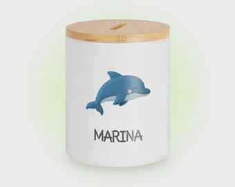 Sleepy piggy bank in dolphin design - customizable