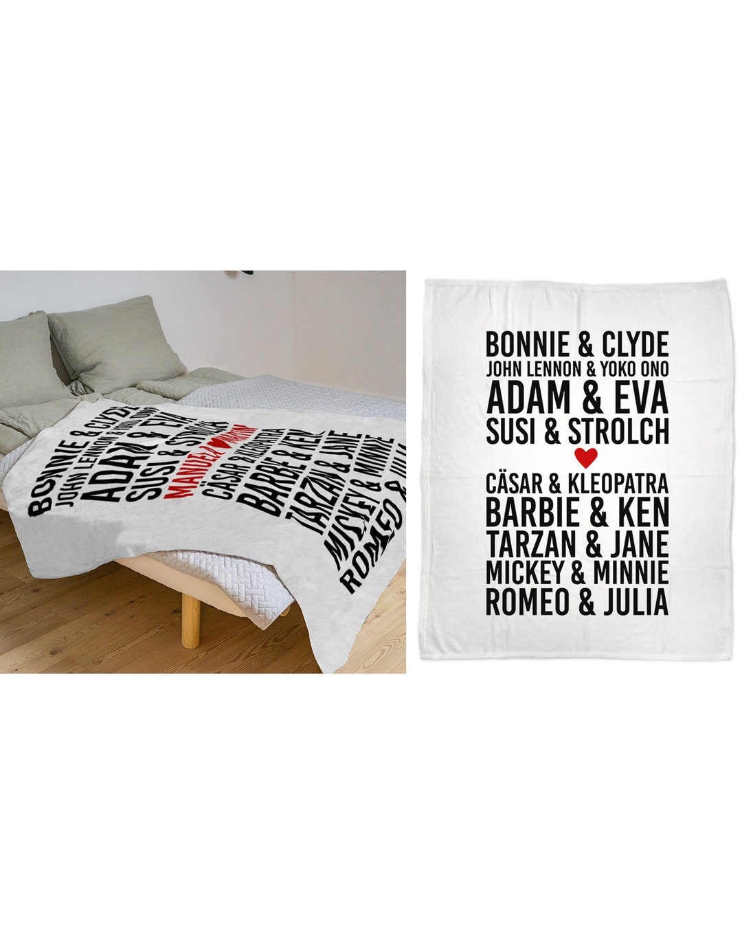 Kuscheldecke zur Hochzeit mit Namen Geschenk zum Valentinstag