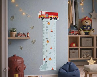 Personalized growth chart for children with name and custom text - Fire department design
