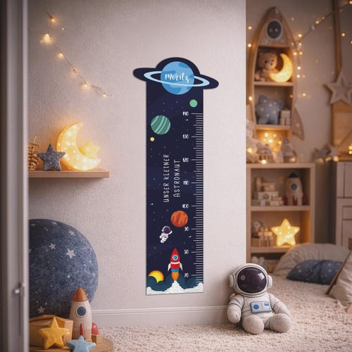 Tabla de crecimiento personalizada para niños con nombre y texto personalizado - Diseño de astronauta