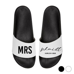 Flip flops with personalized text "Mrs/Mr"