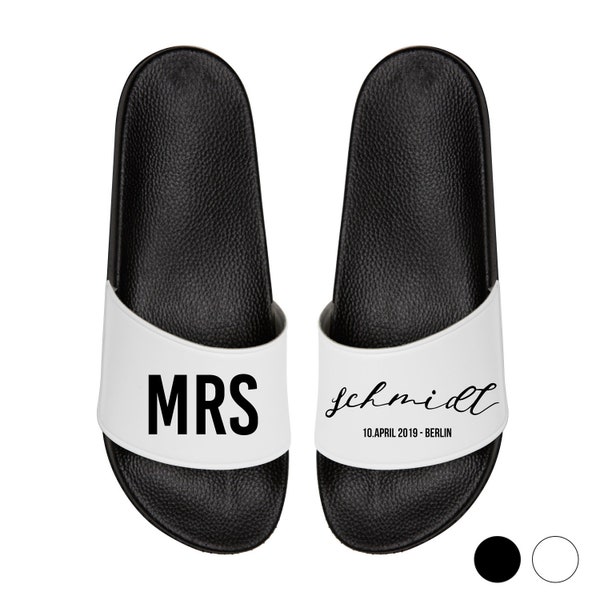 Badelatschen mit personalisiertem Text "Mrs/Mr"