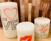 pillar candle set, candle set, decorative candles, home decor, decorationss, always kiss me goodnight, free shipping
