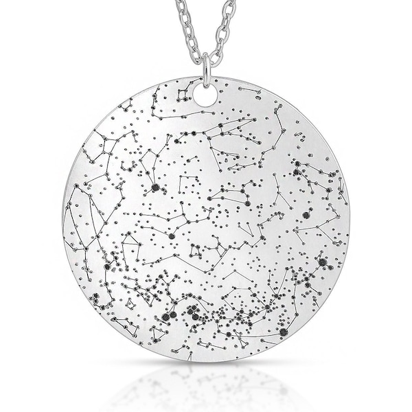 Custom Personalized Star Map Sterling Silver Round Necklace Large Size  The ORIGINAL Star Map Jewelry