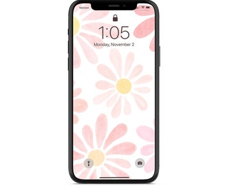 Roze bloem Achtergrond voor IPhone of Android, Telefoon Achtergrond Digitaal Downloaden, Telefoon Wallpaper, Telefoon Lock scherm, Floral Wallpaper