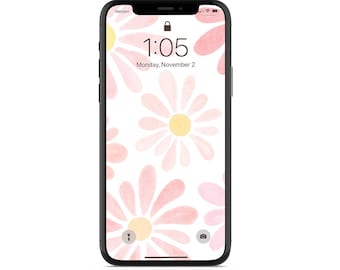 Fond de fleur rose pour iPhone ou Android, Téléchargement numérique de fond de téléphone, papier peint de téléphone, écran de verrouillage de téléphone, papier peint floral