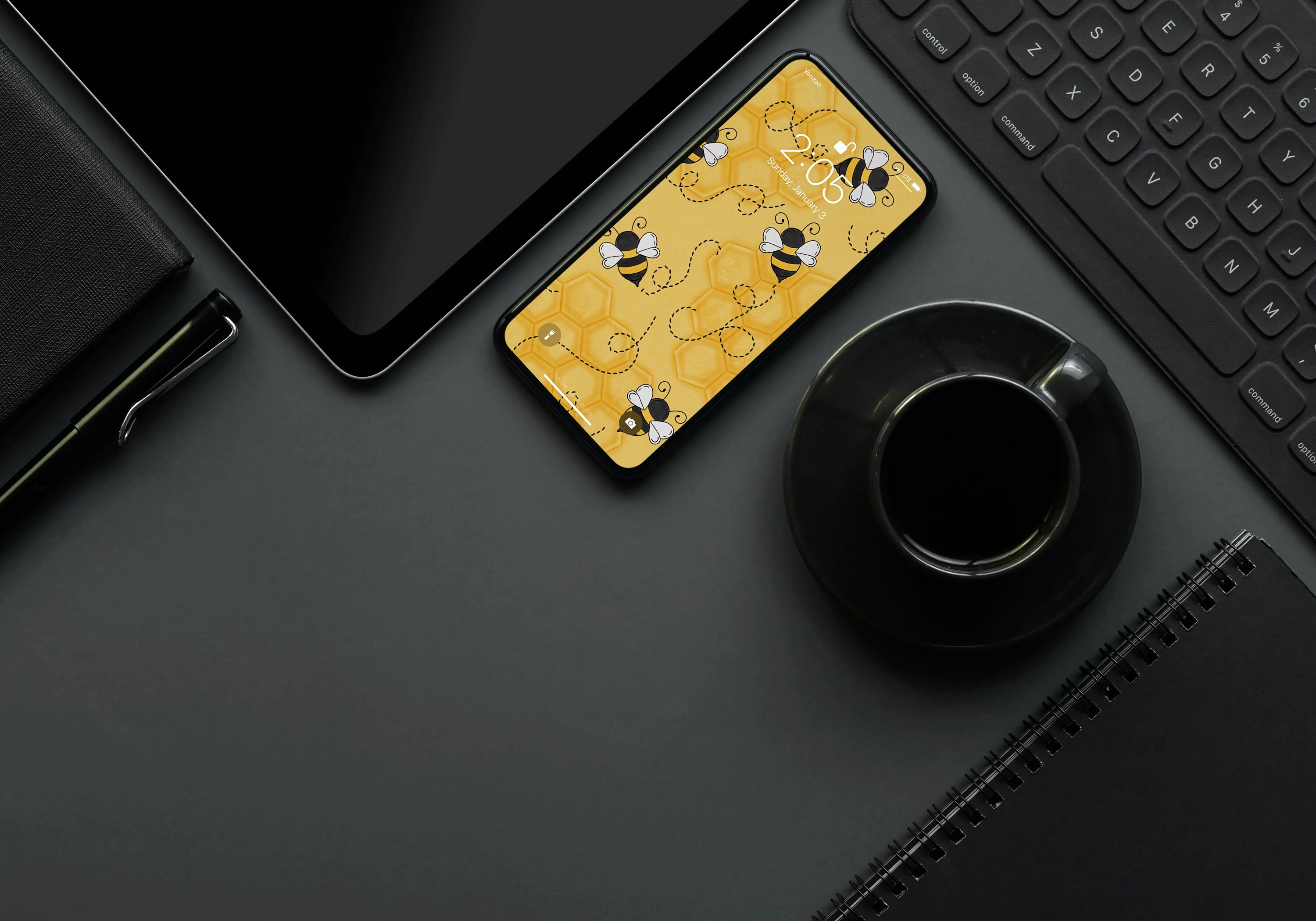 Bee Phone Background, Phone Wallpaper Nature, Phone Background Digital ...