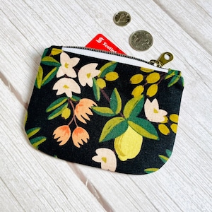 Porte-monnaie en toile - fleurs d'agrumes / Rifle Paper Co - petit porte-monnaie à fermeture éclair - porte-monnaie pour carte de crédit, écouteur avec câble, pochette pour effets secondaires - cadeau