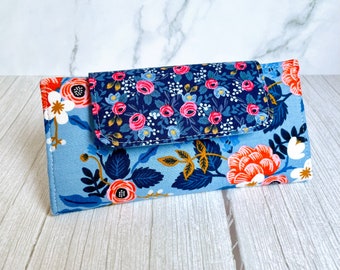 Large Bifold Wallet - Rifle Paper Co. / Clutch Wallet with 6 card slots, zipper coin pouch, slip pocket for phone, cash, gift for woman