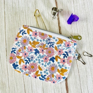 Porte-monnaie notions - fleurs rétro violettes - coton / petit porte-monnaie à fermeture éclair - pièce de monnaie carte de crédit écouteur câble pochette portefeuille - cadeau
