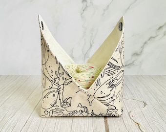 Bento Yarn Bowl - Mochi Linen / Yarn Cake Bowl, Yarn Keeper, Yarn Holder Pouch, Project Bag, Knitting Crochet Gift, Knitting Accessories