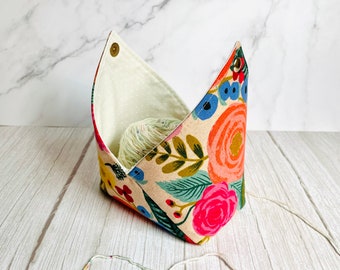 Bento Yarn Bowl - Rifle Paper Co / Yarn Cake Bowl, Yarn Keeper, Yarn Holder Pouch, Project Bag, Knitting Crochet Gift Accessory