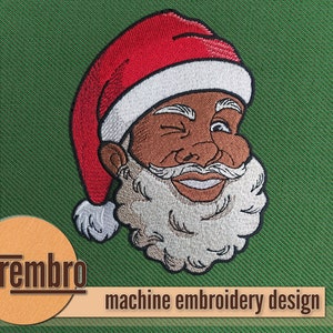 Desenho de bordado de Papai Noel afro-americano: 3 tamanhos (arquivo digital) (embr100)