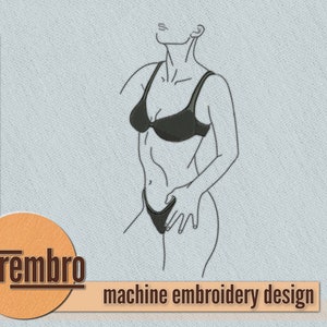 Disegno da ricamo: Silhouette di donna in costume da bagno nero, disegno lineare - file digitale in 4 dimensioni per ricamo a macchina (embr042)