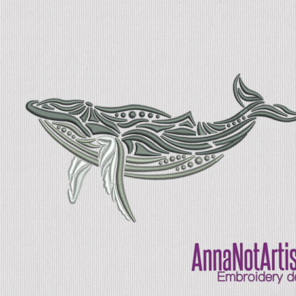 Embroidery design: Humpback whale abstract style  - 4 sizes digital file for machine embroidery