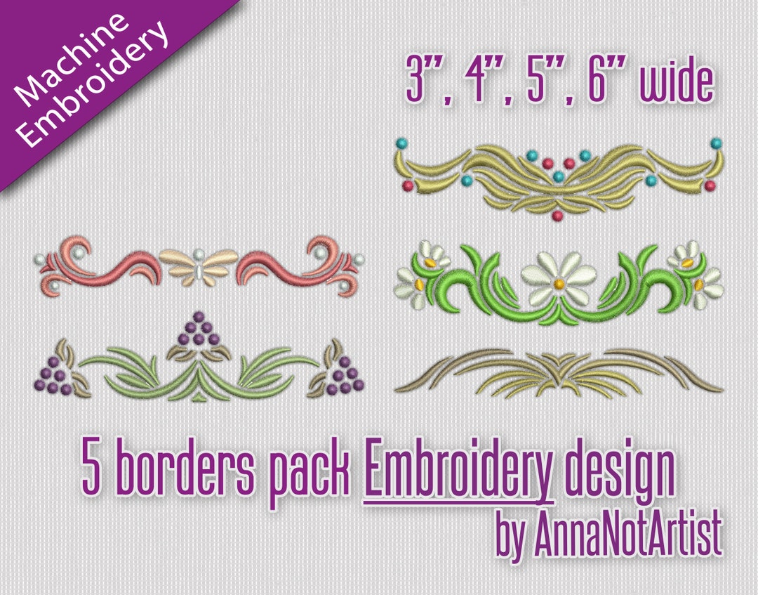 Embroidery Designs Pack of 5 Different Borders Designs 4 Etsy