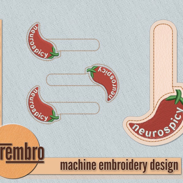 ITH Embroidery design: Snap tab neurospicy hot pepper in the hoop embroidery design - 2 sizes digital file for machine embroidery (embr069)