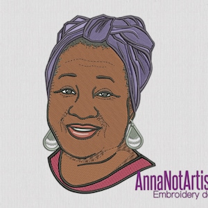 Desenho de bordado: Senhora afro-americana idosa com turbante - arquivo digital de 3 tamanhos para bordado à máquina