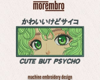 Anime Mädchen Stickdatei: Cute But Psycho, grünes Haar (Digitale Datei)