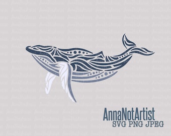 SVG, PNG, JPEG:  Humpback whale abstract style clipart - 300 dpi printing file