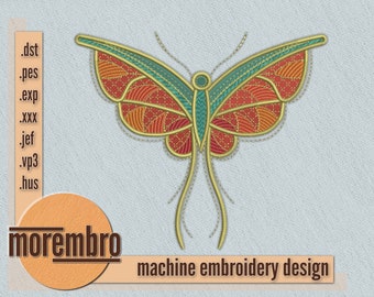 Embroidery design: Orange fantasy look moth - 4 sizes digital file for machine embroidery (embr066)
