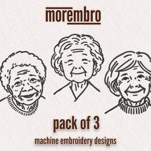 Pacchetto di disegni da ricamo: donne mature felici in stile scarabocchio e cartone animato - file digitale di diverse dimensioni per ricamo a macchina (pack011)