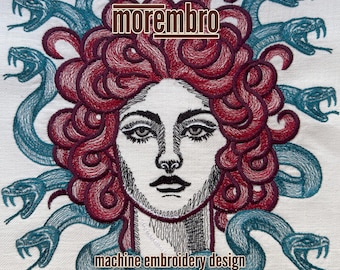 Disegno ricamo: ritratto di Medusa Gorgo - file digitali in 4 dimensioni per ricamo a macchina (embr104)