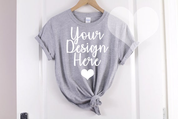 Download Gildan Mockup 64000 Softstyle Heather Gray Knotted T Shirt Etsy