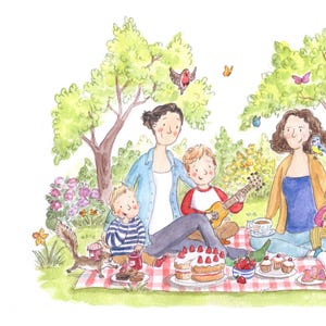 Custom family, individual or couple portrait illustration with background, for Anniversary, Wedding or Birthday present.