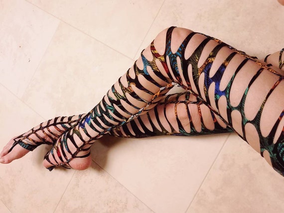 Peacock Feather Strappy Sexy Leggings/leg Wrap/specialty Hoisery