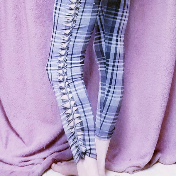 Purple Plaid Pixie Pants braided Tartan leggings custom funky festival rave wear steam punk EDM winter fall 2020 style funky  streetwear fun