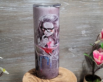 Girl Reading 20 oz Skinny Tumbler with Straw, Drinkware, Reading Cup, Books, Love to read, Librarian Teacher Gift, Girl Book Lover, Travel