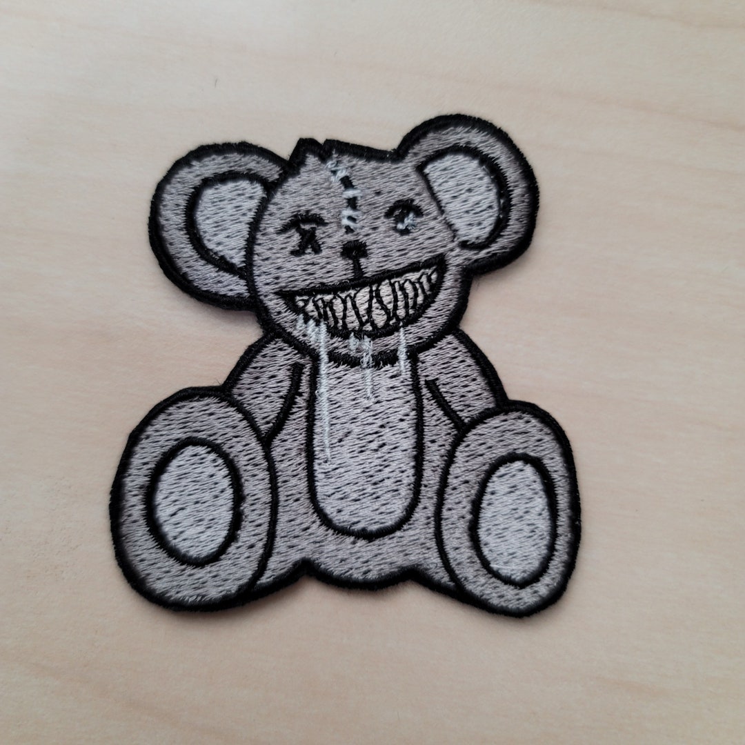 Scary Teddy Bear Iron on Patch, Drooling Bear Embroidery Sew on Patch ...