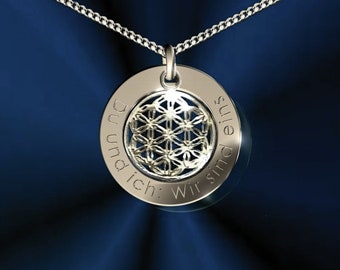 Elegant engraving plate with flower of life, incl engraving, silver 925,, name chain, initial