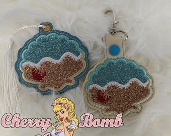 Beach Seashell Key Fob & Eyelet or Bookmark, Embroidery Designs, In the hoop - DIGITAL DOWNLOAD