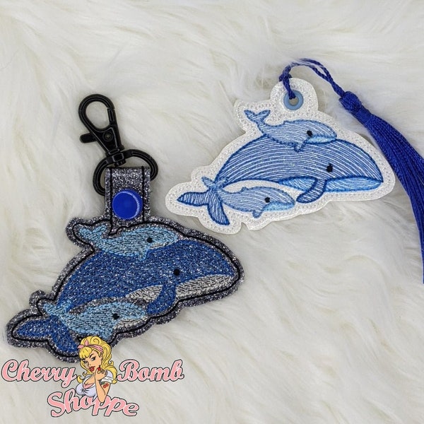 Whale Key Fob, Eyelet, and Ornament, ITH, Embroidery Design - DIGITAL DOWNLOAD