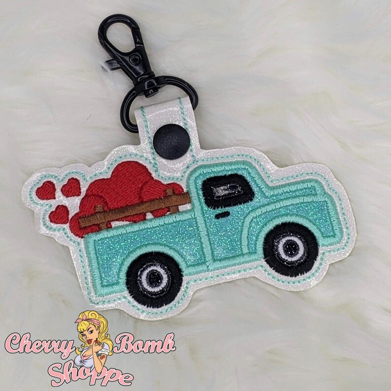 Valentine Truck Key Fob /& Eyelet Embroidery design ITH DIGITAL DOWNLOAD Applique