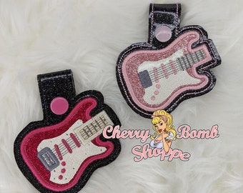 Electric Guitar Key Fob, in the hoop, Applique Embroidery Design - DIGITAL DOWNLOAD