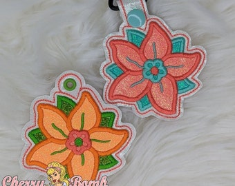 Spring Flower Key Fob and Eyelet, ITH, Machine Embroidery - DIGITAL DOWNLOAD