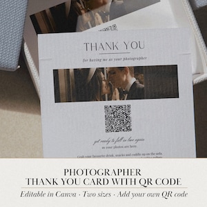 Wedding Photographer Thank You Card with QR Code – Editable Canva Template for Clients