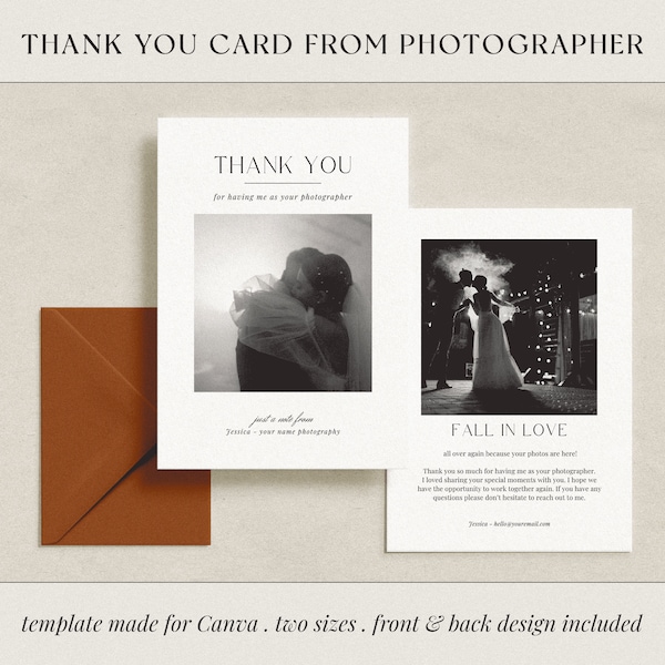 Thank You Card From Photographer, Small Business Canva Template, Thank You Card From Wedding Photographer to Client, Client Thank You Card